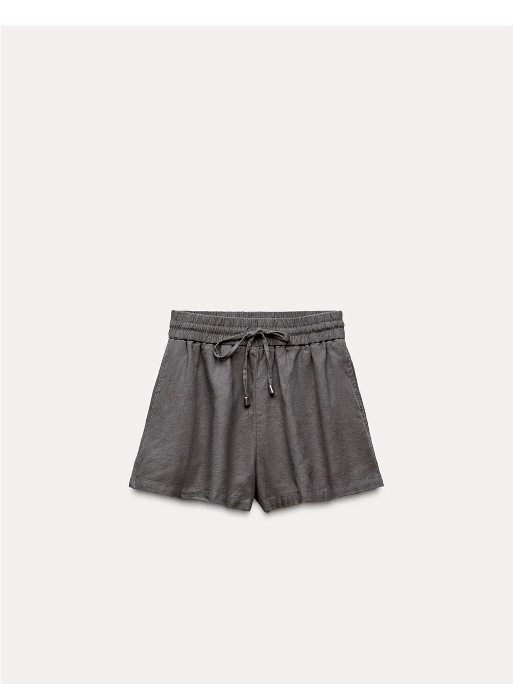 NWT Zara Charcoal Elastic Waist Drawstring Linen Blend Shorts